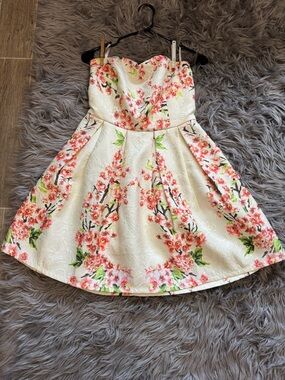 Ya Los Angeles strapless, floral cocktail dress